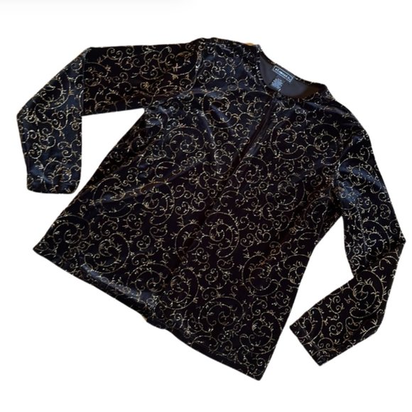 EUC Elementz Twofer black velvet top/sweater with metallic gold detail, size XL - Picture 3 of 15